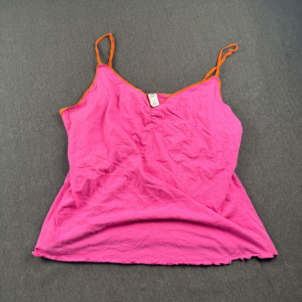 Gap‎ Body Womens Pink Orange Lace Trim Cami Top Adjustable Straps Size L
